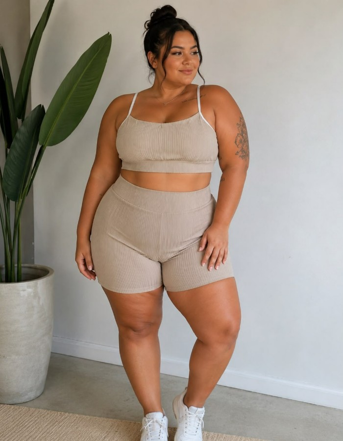 CONJUNTO SHORT MEDIO TOP ALÇA EM CANELADO