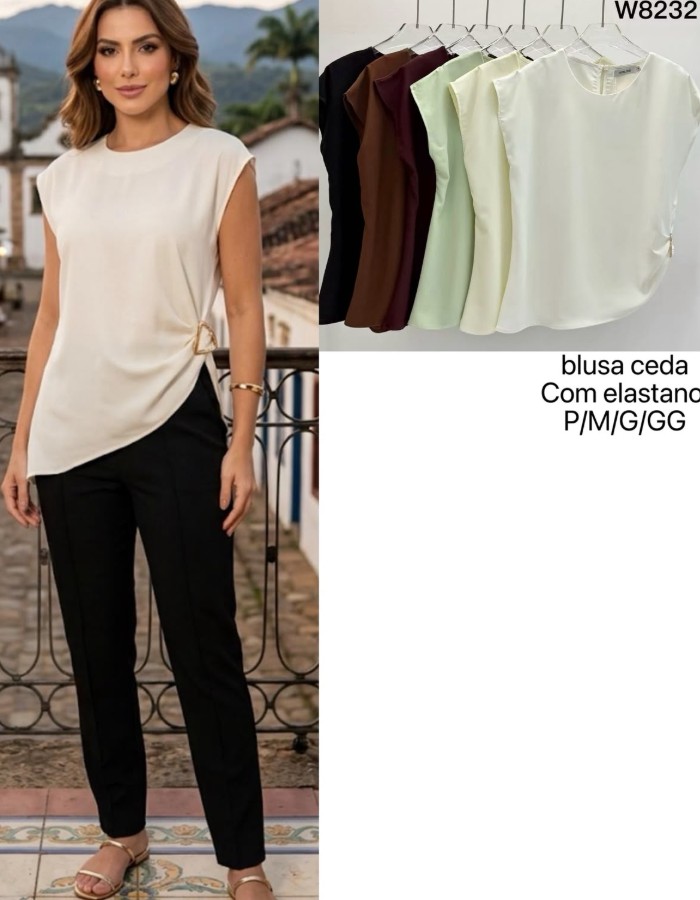 BLUSA CREPE SEDA C/ DETALHE DRAPEADO C/ FIVELA