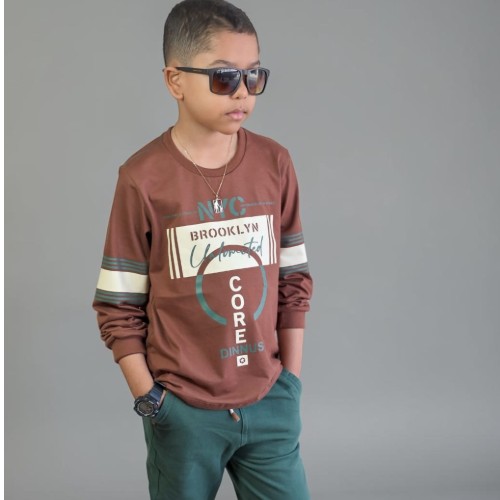 Blusa manga longa estampada marrom