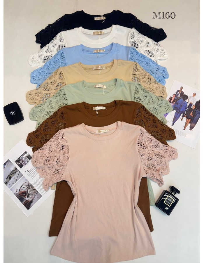 T-SHIRT C/ MANGA EM CROCHE