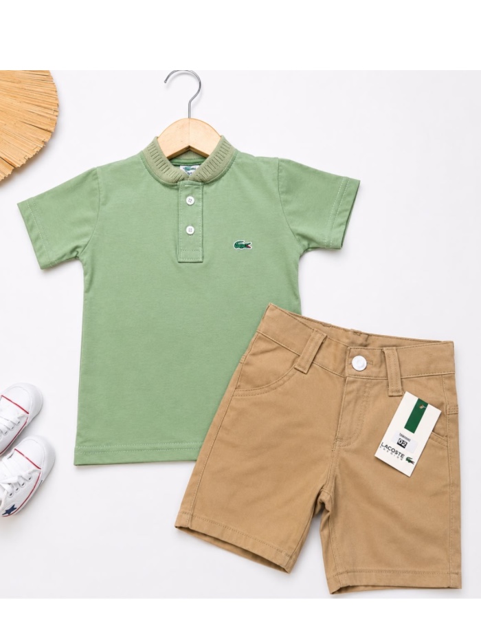 Conjunto gola padre e bermuda brim com regulagem na cintura LACOSTE 