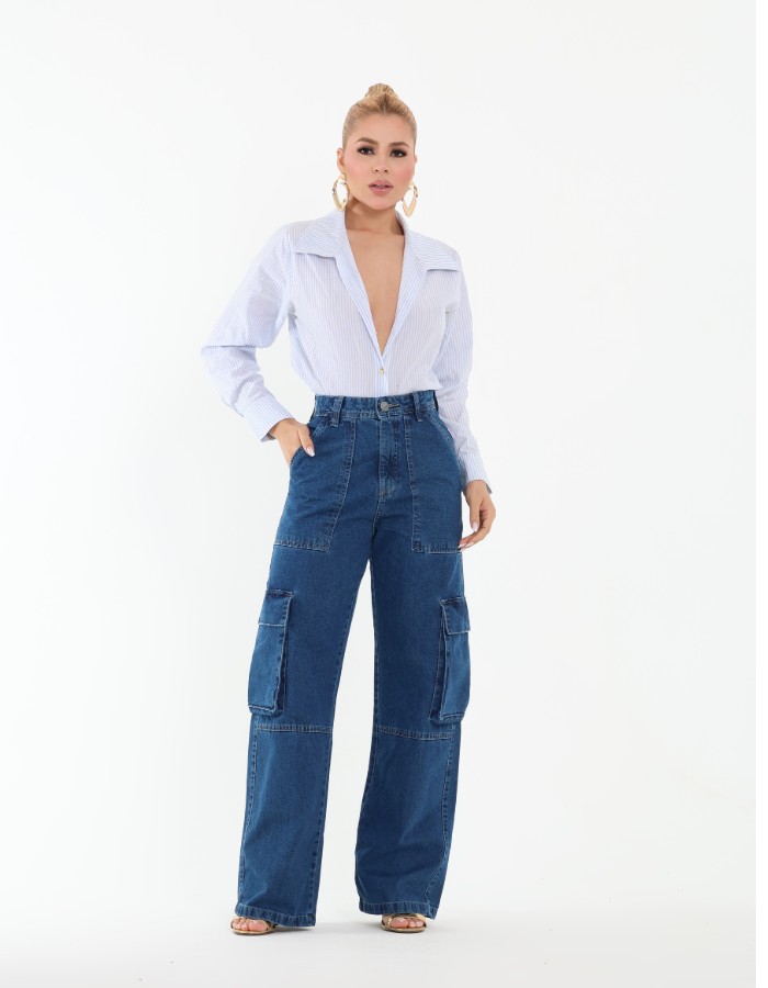 Calça Fem Cargo Bolsos Fofo
