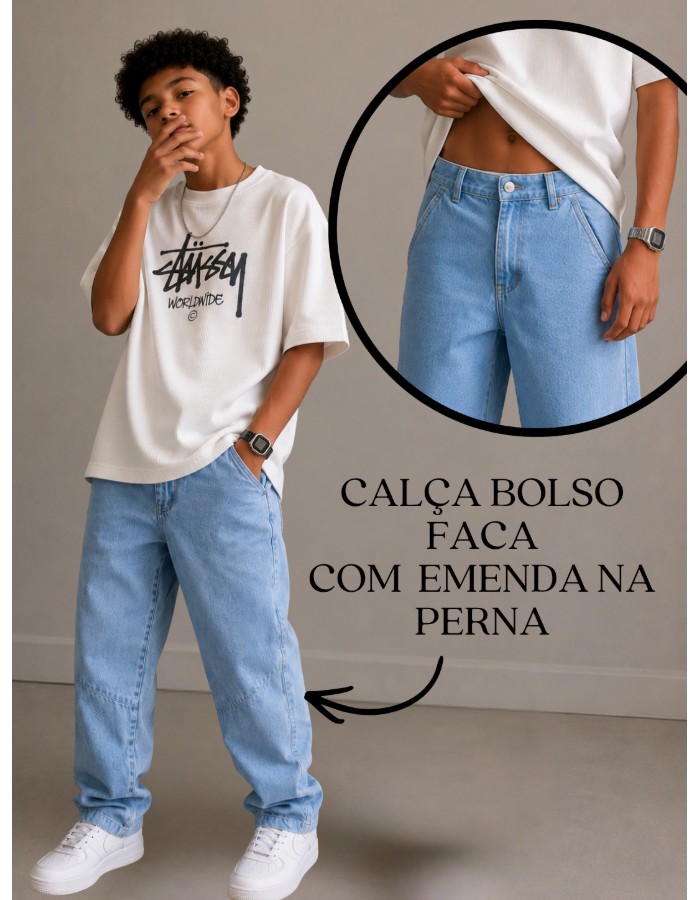 CALÇA MASCULINA BOLSO FACA