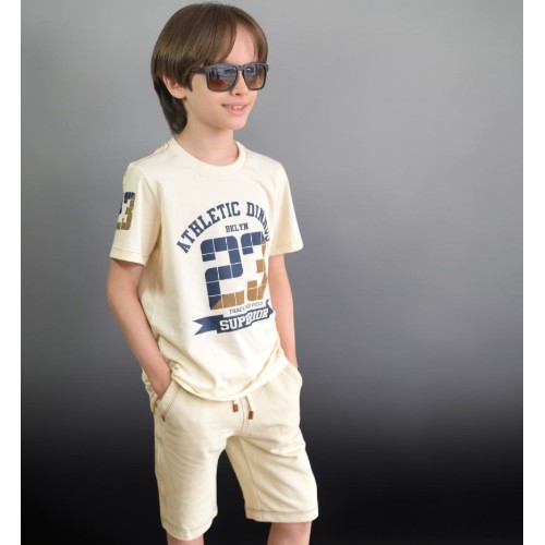 Camisa bege com bermuda bege