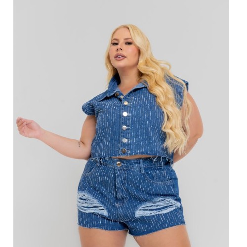 SHORT LUMIÉRE DENIM COM BRILHO 100%