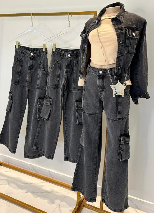 CALÇA WIDE LEG BOLSO CARGO E BOLSO FACA FOFO
