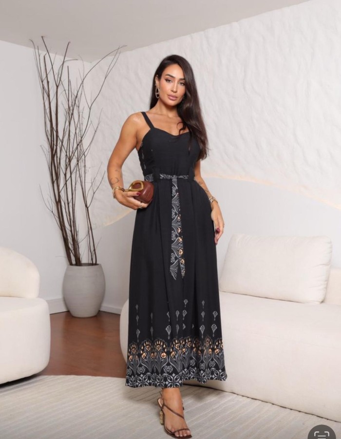 VESTIDO VISCOLINHO FAIXA ESSTAMPADO FORRADO