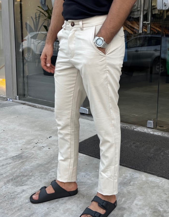 CALÇA SARJA ACETINADO BEGE