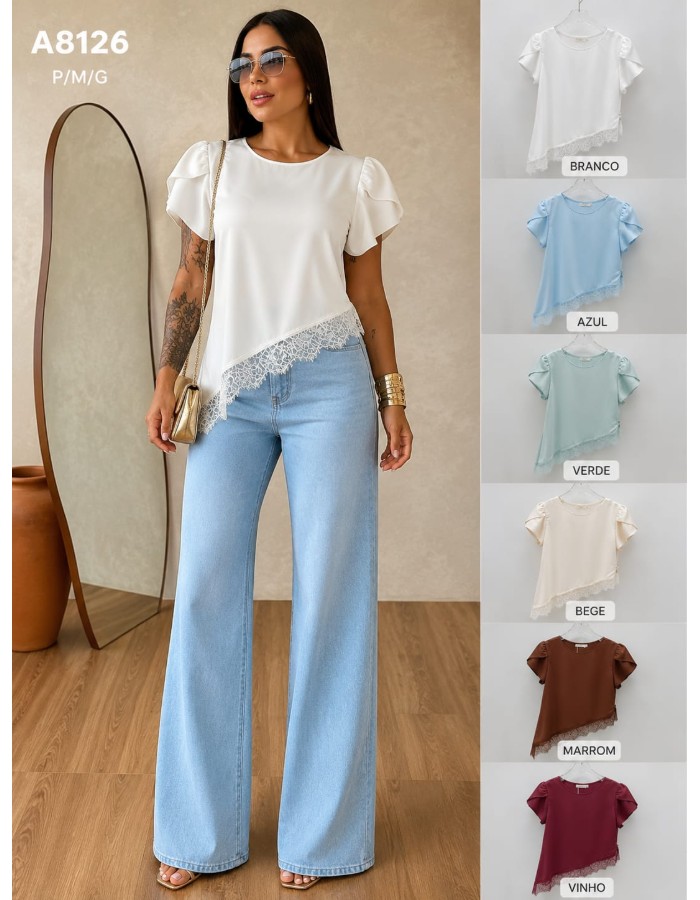 BLUSA CREPE SEDA C/ RENDA NA BARRA