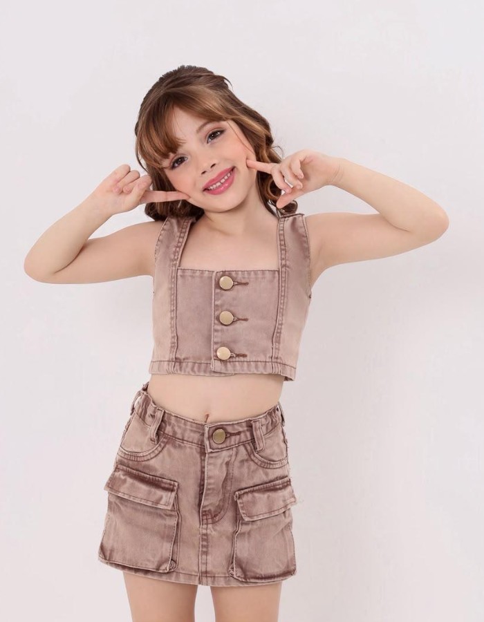 SHORT SAIA CASTANHO ESCURO INFANTIL DESGRADEADO