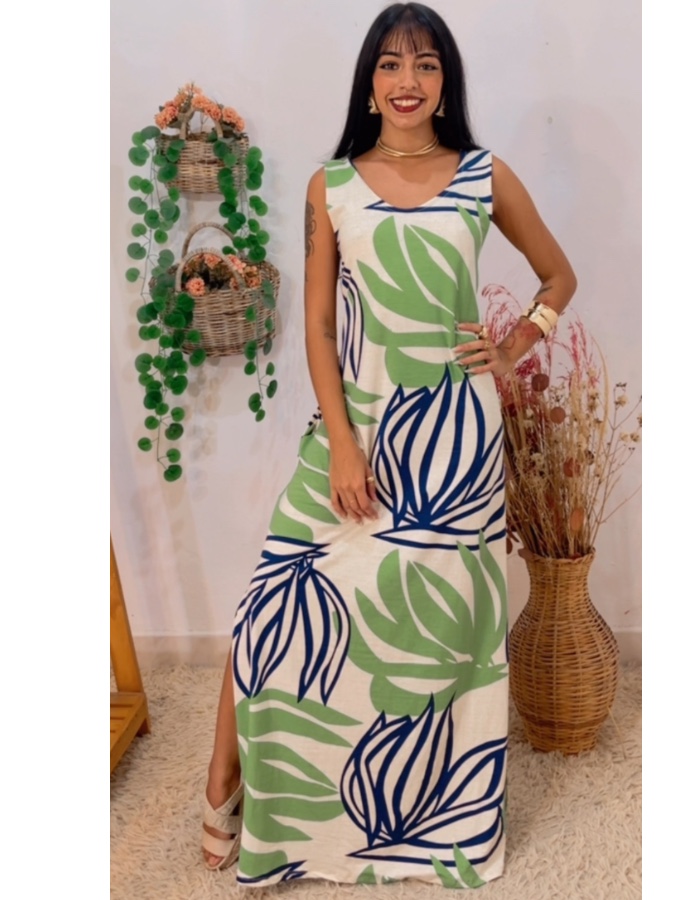 Vestido longo regata com fendas