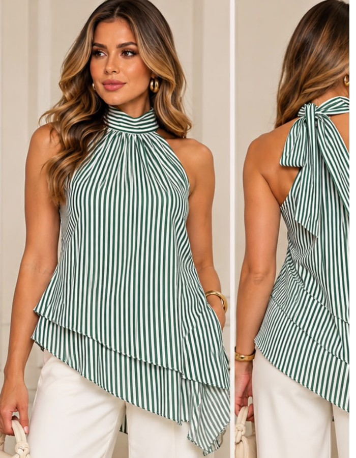 BLUSA EM CREPE ASSIMÉTRICA