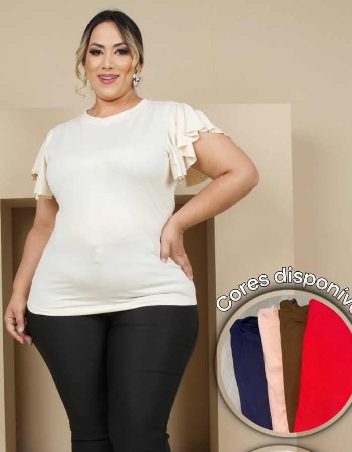 BABY LOOK PLUS SIZE SUEDE BÁSICA MANGA GODÊ
