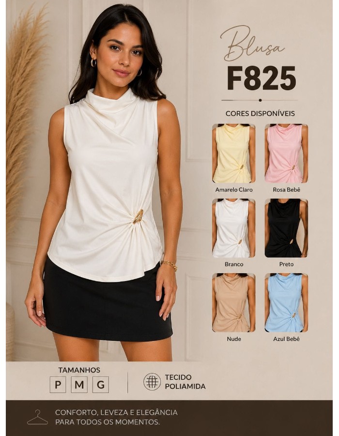 BLUSA DE POLIAMIDA DRAPEADA C/ FIVELA