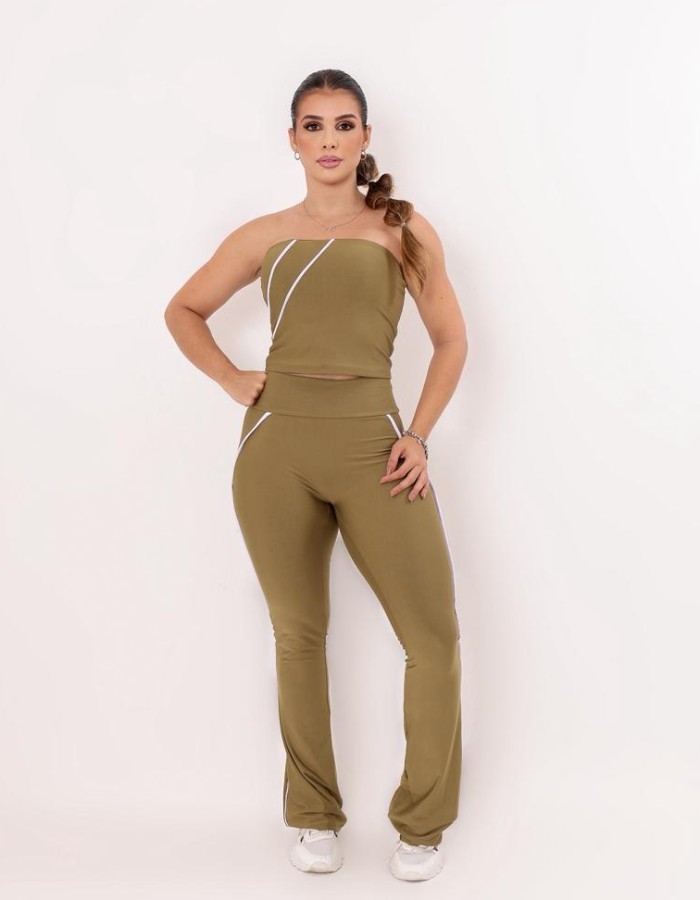 Conjunto top tomara que caia e calça com detalhes de viés (SEM LOGO)  