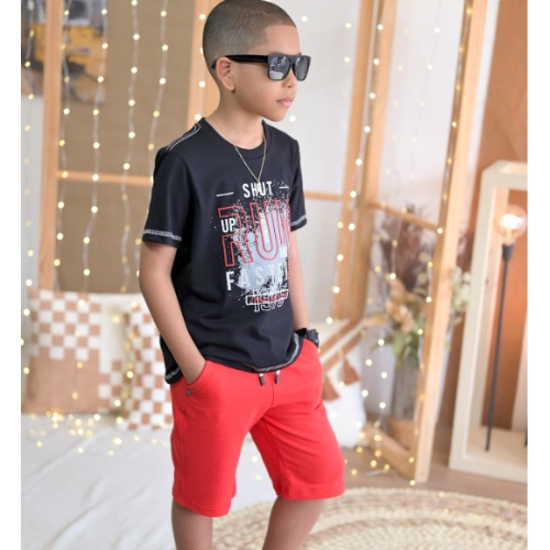 Conjunto: estampada+bermuda vermelha