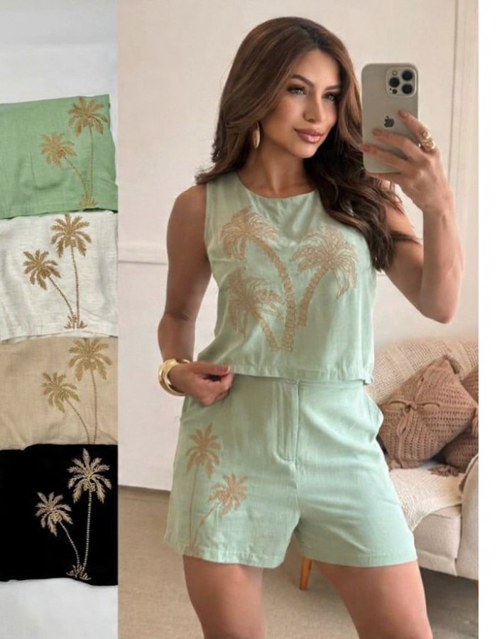 REGATA +SHORT BORDADO COQUEIRO