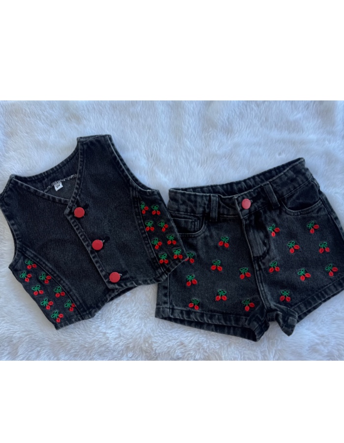 CONJUNTO COLETE PRETO CEREJA 