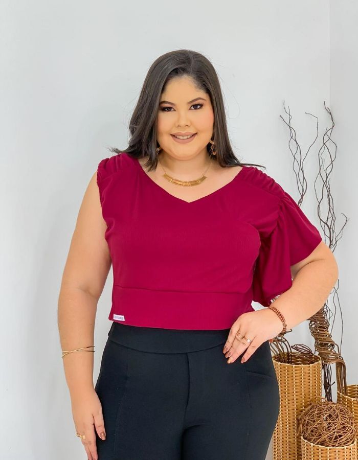 Cropped c/ manga dois babados 
