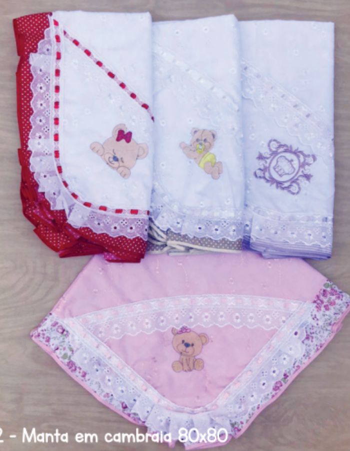 MANTA CAMBRAIA BORDADA 10.2 80X80CM MASCULINO E FEMININO PEDRINHO BABY