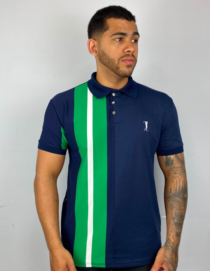 Polo c emenda vertical bordado liso