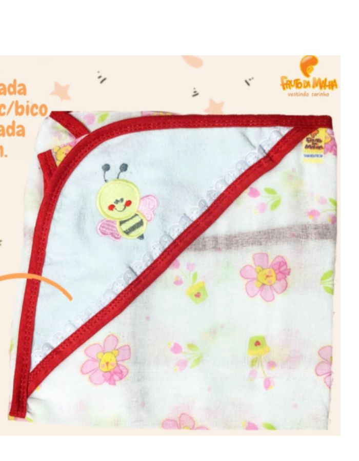 TOALHA FRALDA ESTAMPADO C/CAPUZ BORDADO 4110 60X70CM MASC E FEMFRUTO DA MALHA