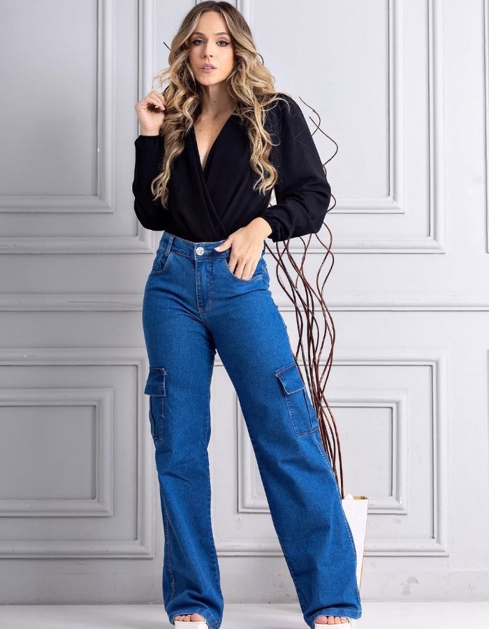 CALÇA JEANS FEMININA ( CARGO )