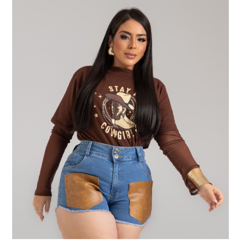 SHORT COURIT MARMORIZADO COM DOIS BOTÕES 