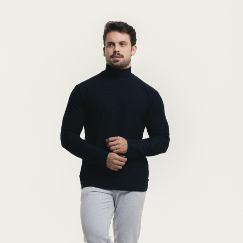 CAMISA LONGA CANELADA TEXTURE GOLA ALTA 