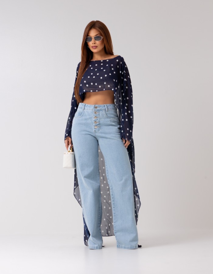 CALÇA WIDE LEG BOTÕES 100% ALG. 