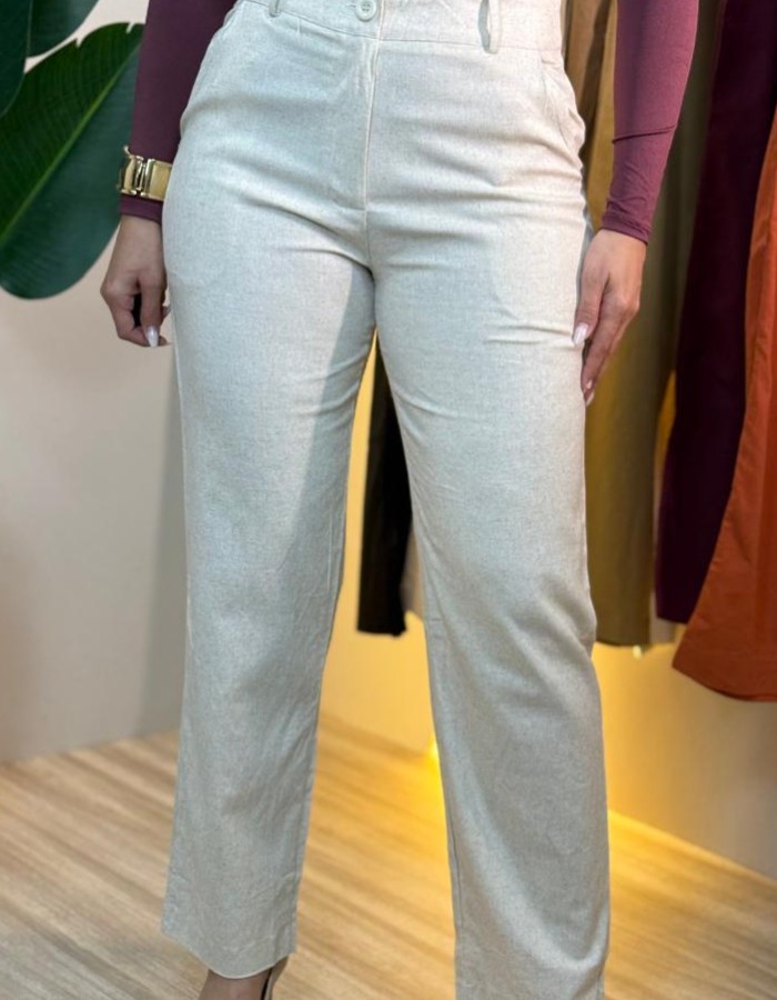 CALÇA CORTE RETO LINHO COM ELASTANO 