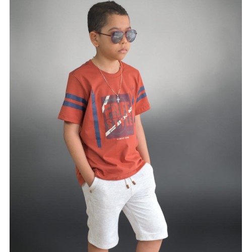 Camisa estampada terracota+ bermuda off