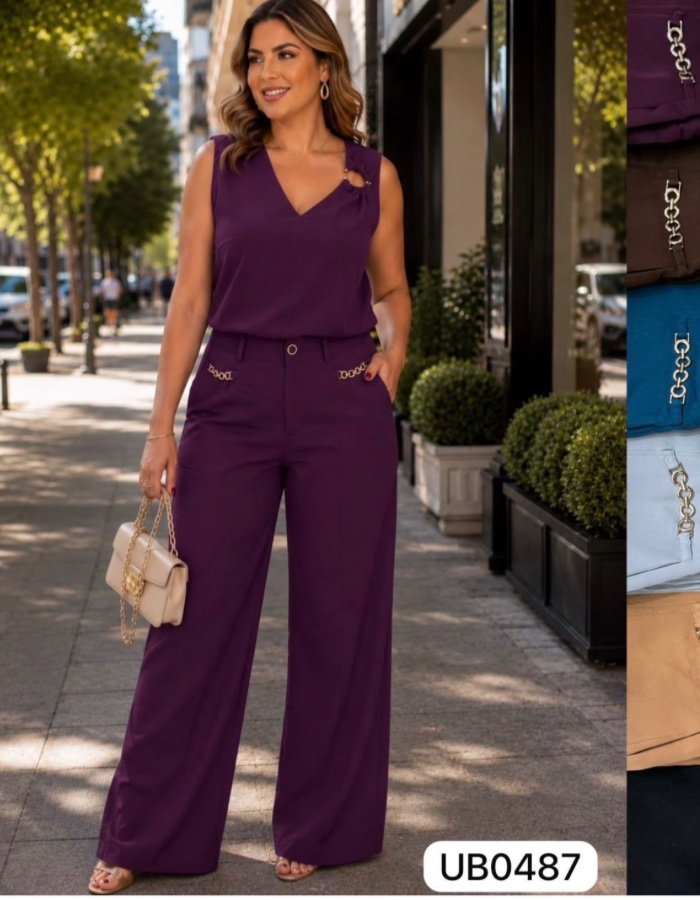 Conjunto de alfaiataria slim detalhes calça e blusa