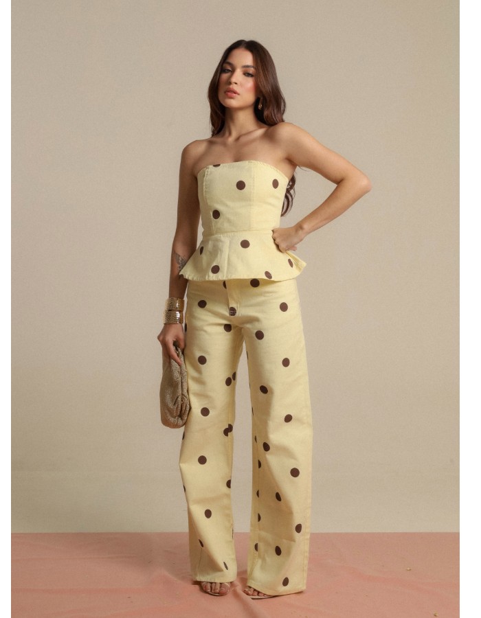 Calça wide poá amarelo 