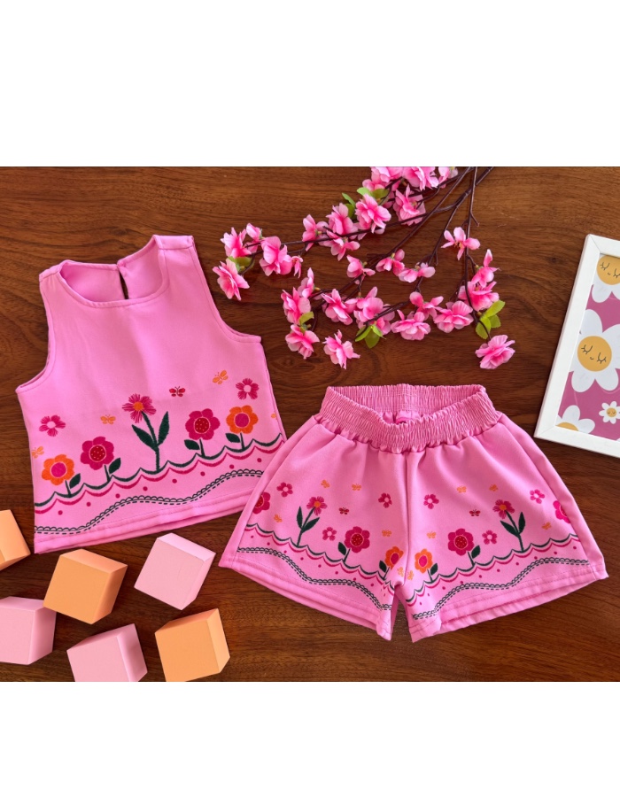 CONJUNTO ALFAIATARIA ÁRVORE E FLORES