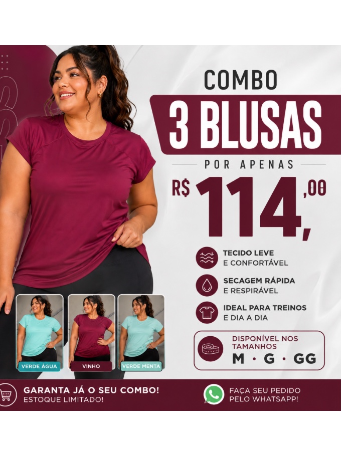 Combo Blusa de Manga Proteção Uv  (SOLICITE CORES )
