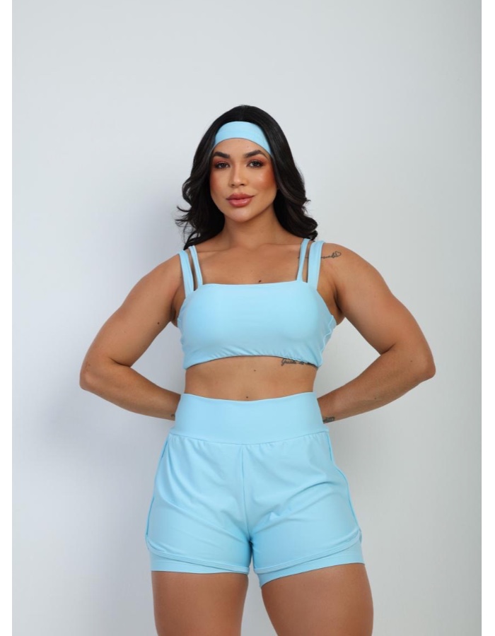 Conjunto short duplo, top e tiara