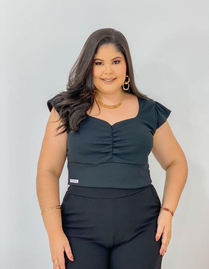 Cropped princesinha c/ detalhe franzido ao meio 