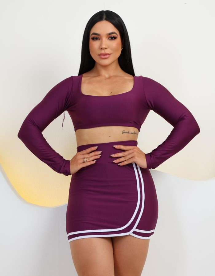 Conjunto short saia top manga 