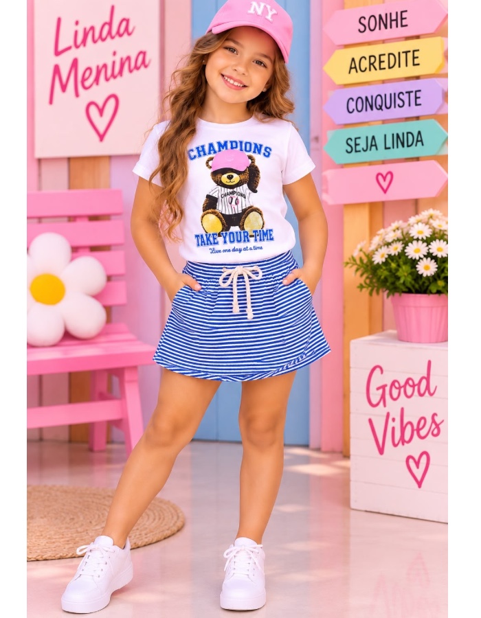 Conjunto short saia blog champions 