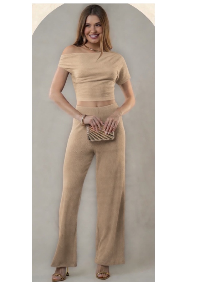 Conjunto de croppd na malha canelada 