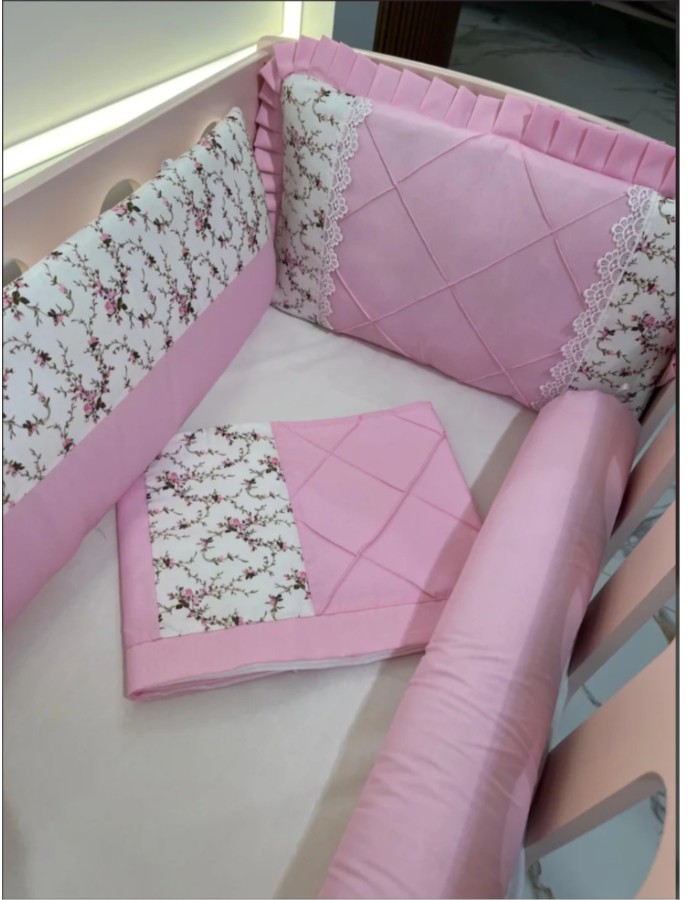 KIT PREMIUM MINI BERÇO FLORAL 7 PEÇAS