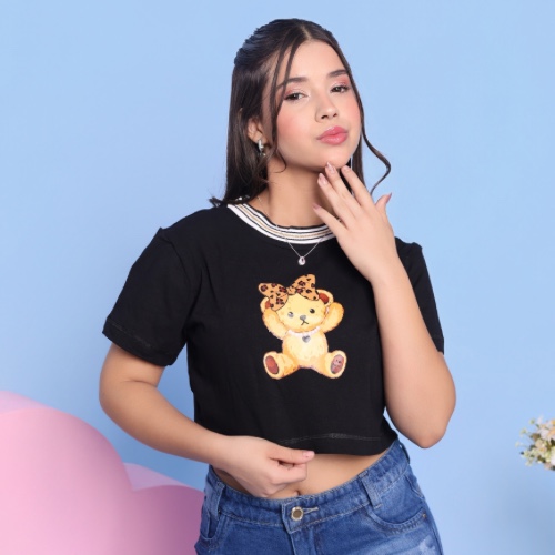 Cropped Gola em Cotton Estampas Ursinho