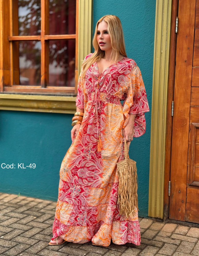 VESTIDO LONGO MANGA SOLTA (KL-49)