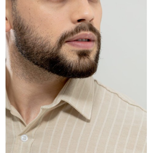 Camisa algodão listra bordada gola tradicional