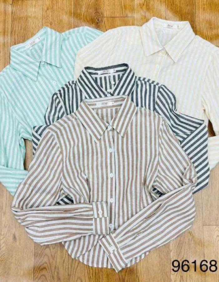 CAMISA DE LINHO LISTRADA SEMI CROPED