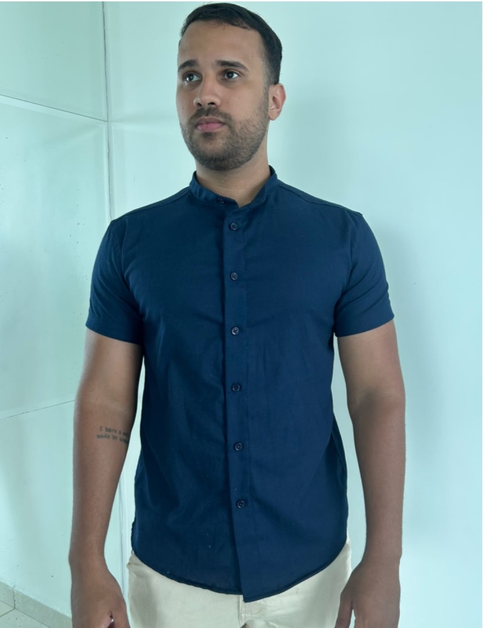 CAMISA MANGA CURTA GOLA PADRE LINHO RÚSTICO 