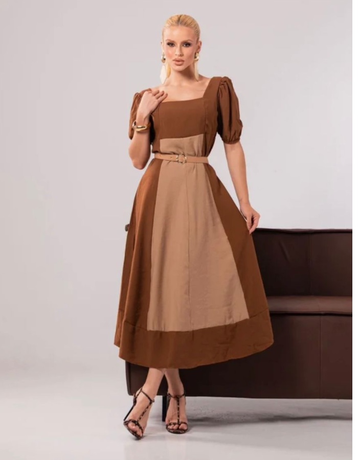 VESTIDO BICOLOR ALFAIATARIA MIDI COM CINTO - 390