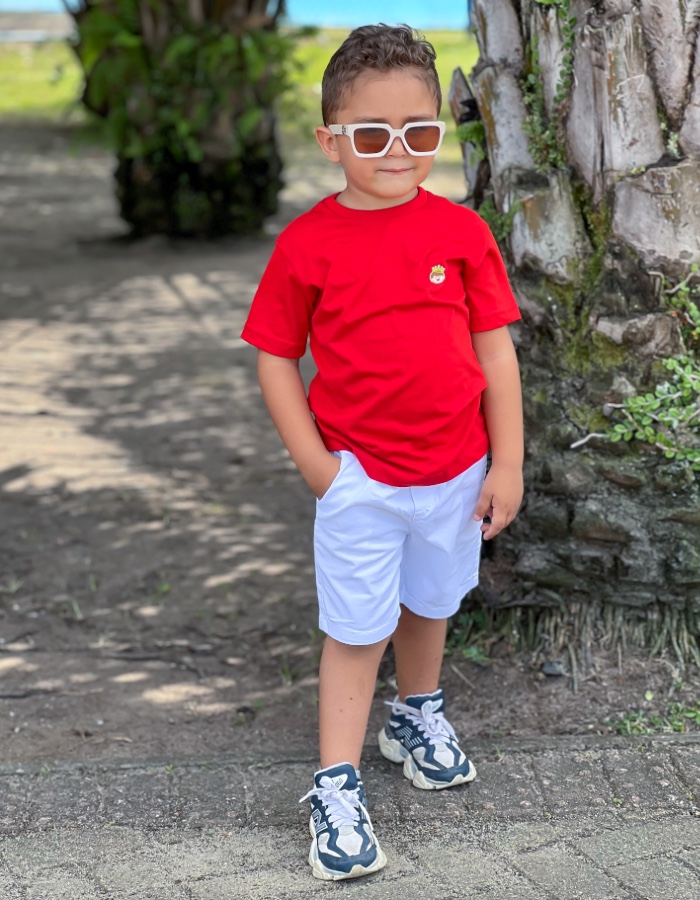 SHORT MAURICINHO SARJA BRANCO INFANTIL COM ELASTANO