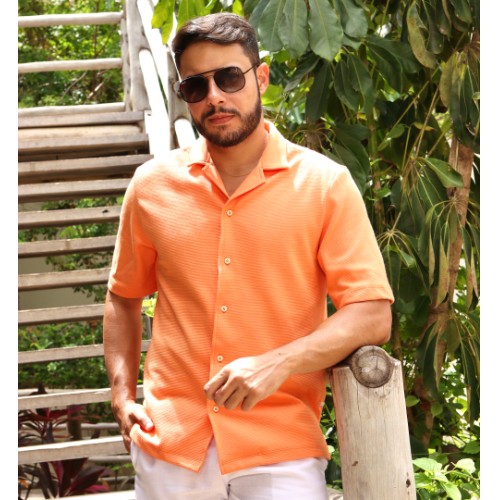 CAMISA GOLA CUBANA  MALHA TEXTURIZADA 
